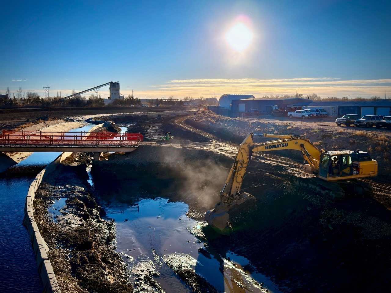 Excavator working on the Izaak Walton channel realignment